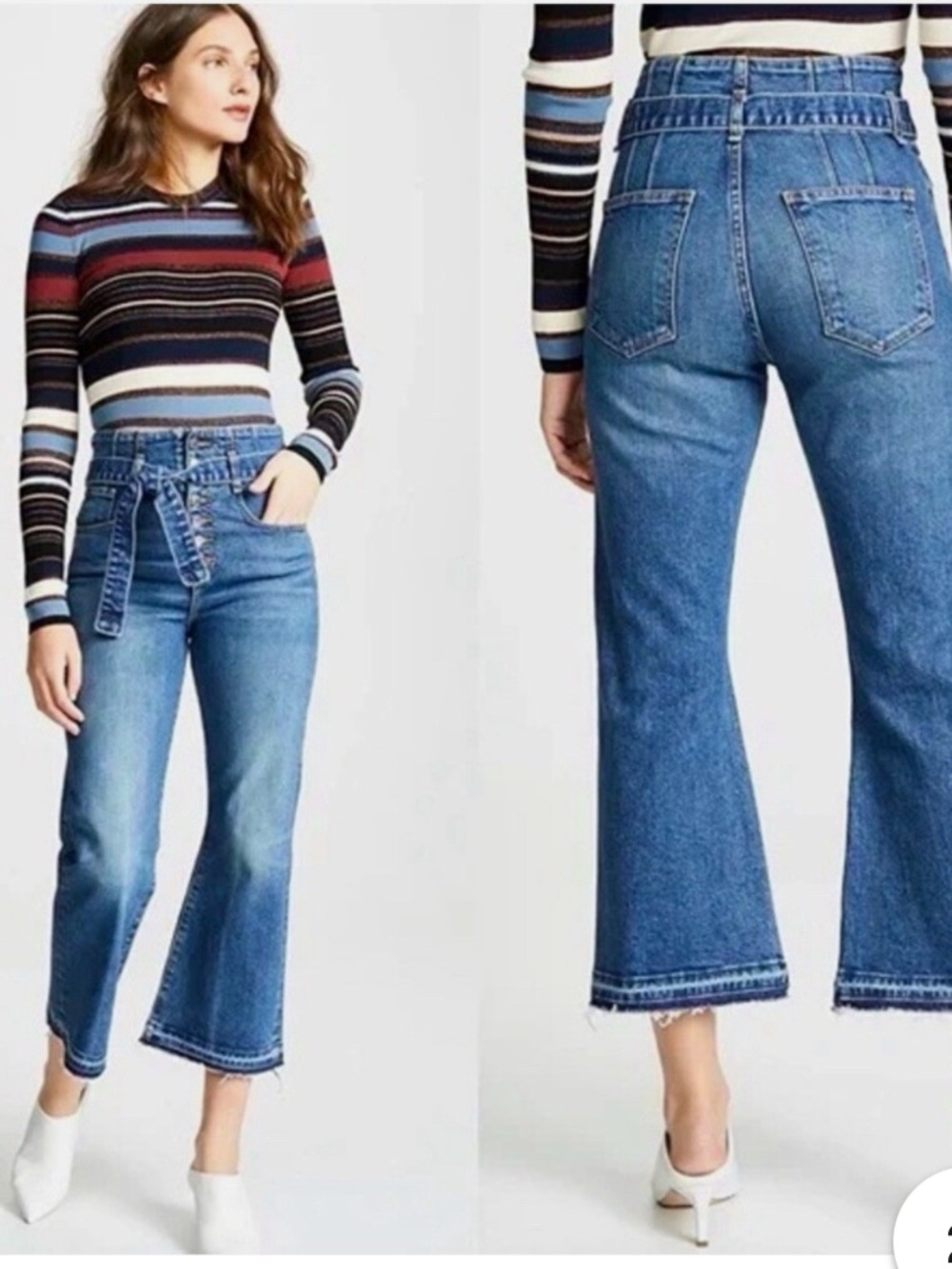 Veronica Beard Medium Blue High-Rise Cropped Flare Jeans